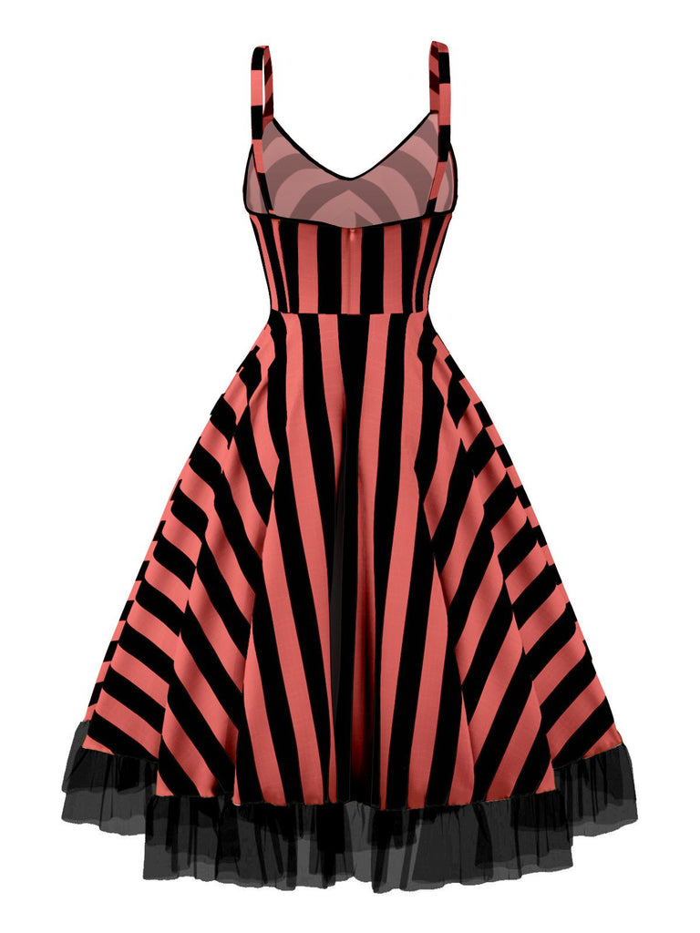 Schwarz & Weiß 1950er Beetlejuice Kostüm Streifen Fluoreszierend Grün Spitze Kleid