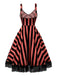 Schwarz & Weiß 1950er Beetlejuice Kostüm Streifen Fluoreszierend Grün Spitze Kleid