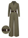 Grün 1930er Solide Revers Gürtel Jumpsuit