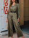 Grün 1930er Solide Revers Gürtel Jumpsuit