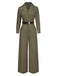 Grün 1930er Solide Revers Gürtel Jumpsuit
