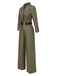 Grün 1930er Solide Revers Gürtel Jumpsuit
