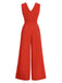 Rot 1960er V-Ausschnitt Ärmellos Weites Bein Jumpsuit