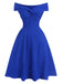 Blau 1950er Solide Schulterfrei Kleid