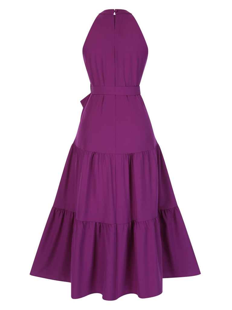 1950er Solide Rundhals Halter Stufenkleid