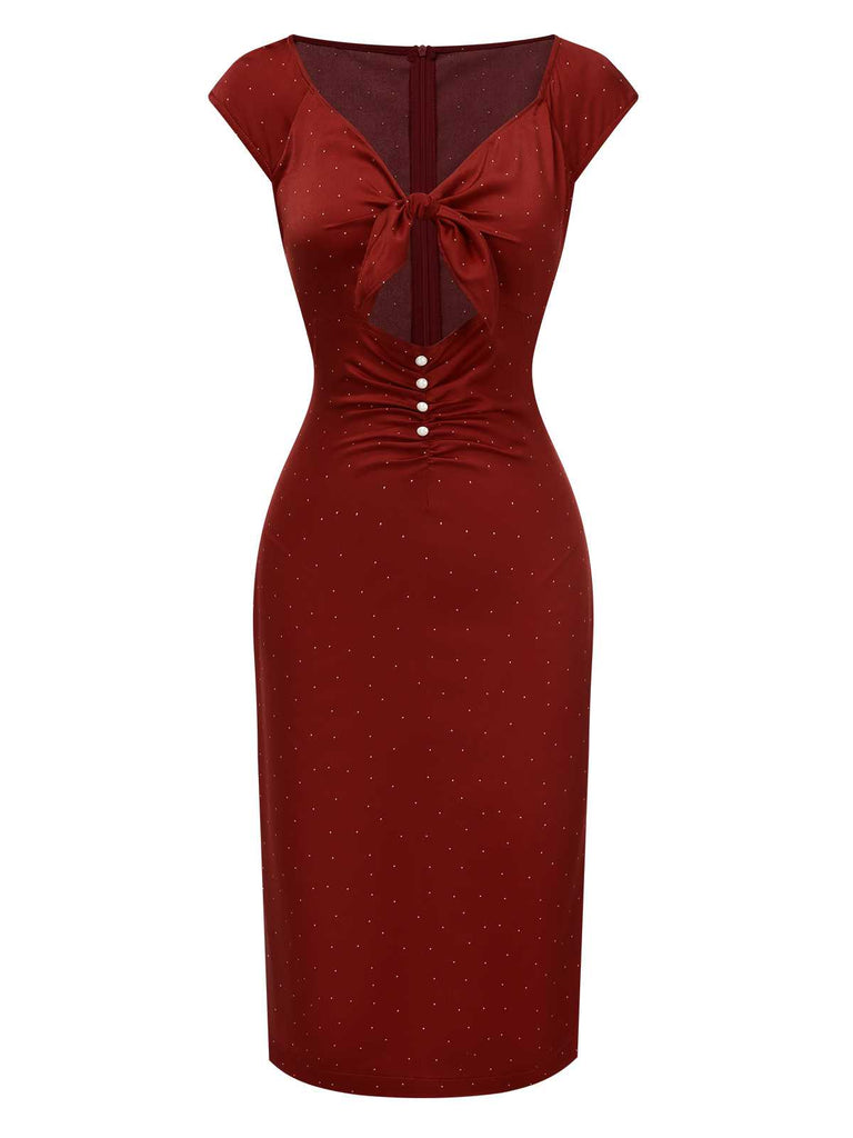 [Vorverkauf] Rot 1960er Hollow Out Satin Kleid