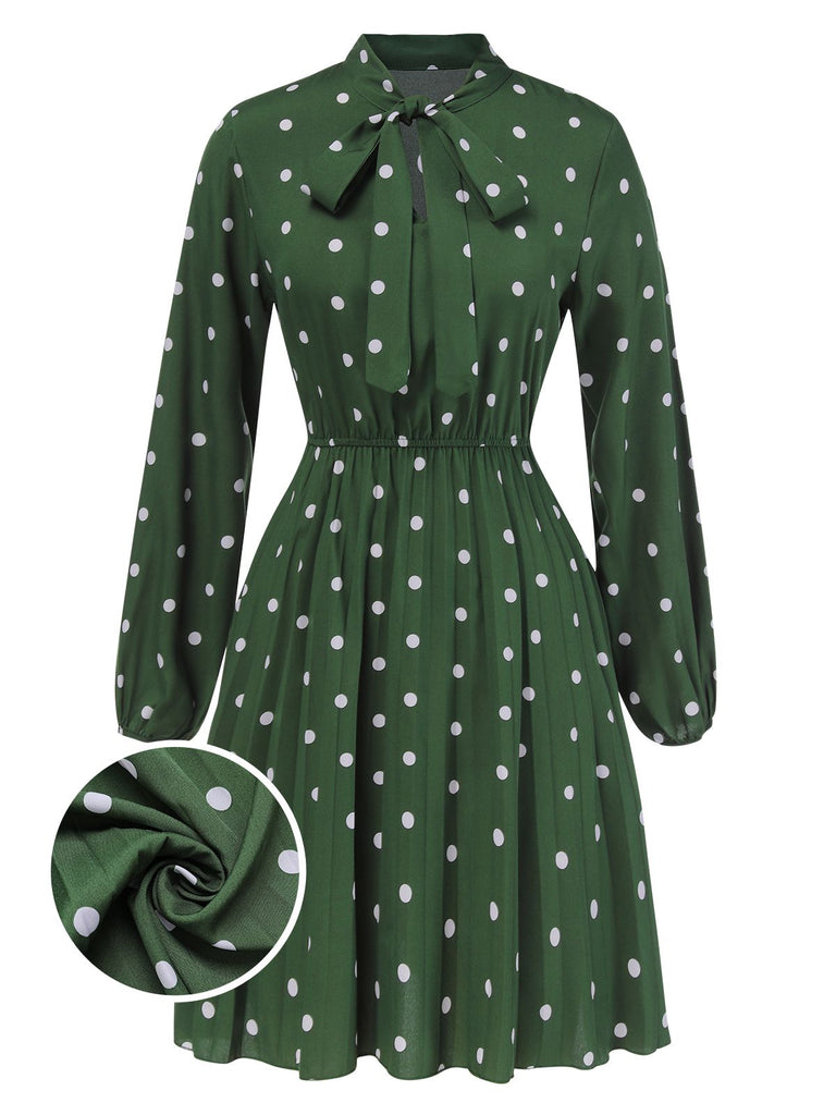 1940er Polka Dots Kordelzug Plissiertes Kleid