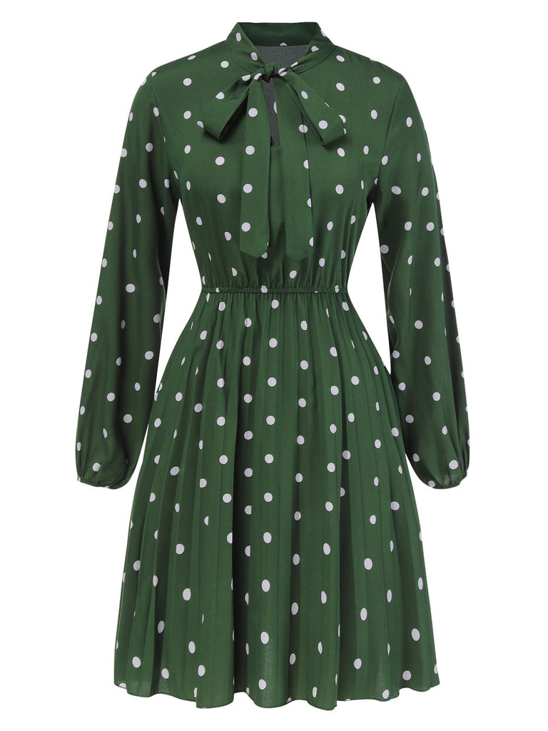 1940er Polka Dots Kordelzug Plissiertes Kleid