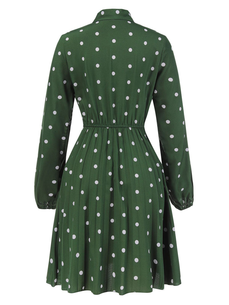 1940er Polka Dots Kordelzug Plissiertes Kleid