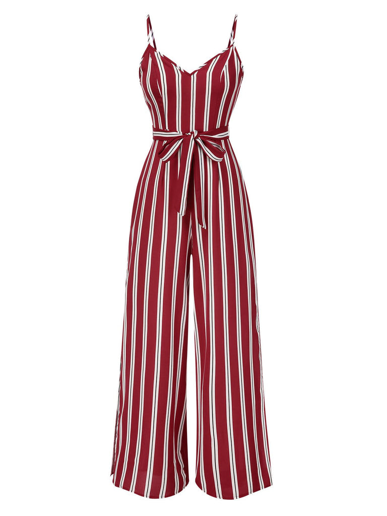 Rot 1970er Streifen Spaghetti Träger Jumpsuit