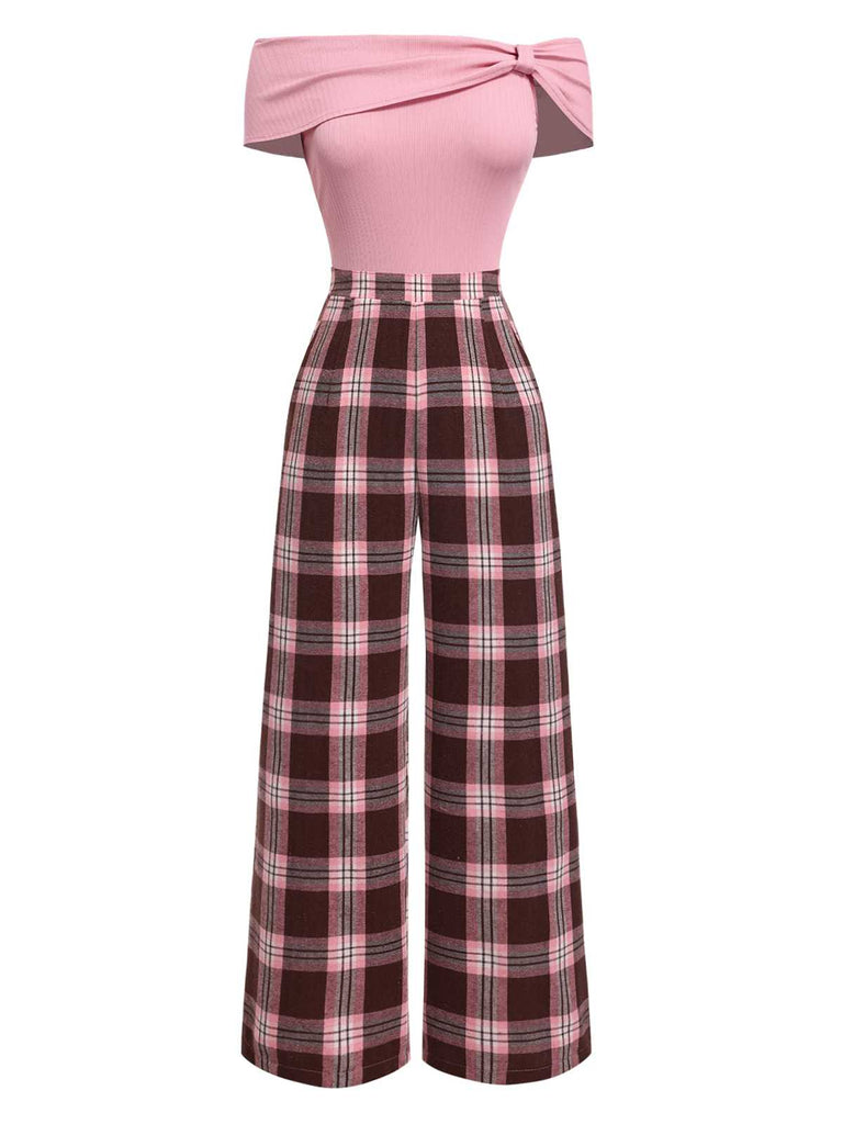 [Vorverkauf] Rosa 1930er Schulterfrei Plaids Jumpsuit