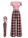 [Vorverkauf] Rosa 1930er Schulterfrei Plaids Jumpsuit