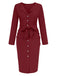 1960er Solide V-Ausschnitt Plissiertes Knöpfen Kleid