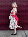 Multicolor 1950er Zurück-Bogen Antike Blumen Kleid