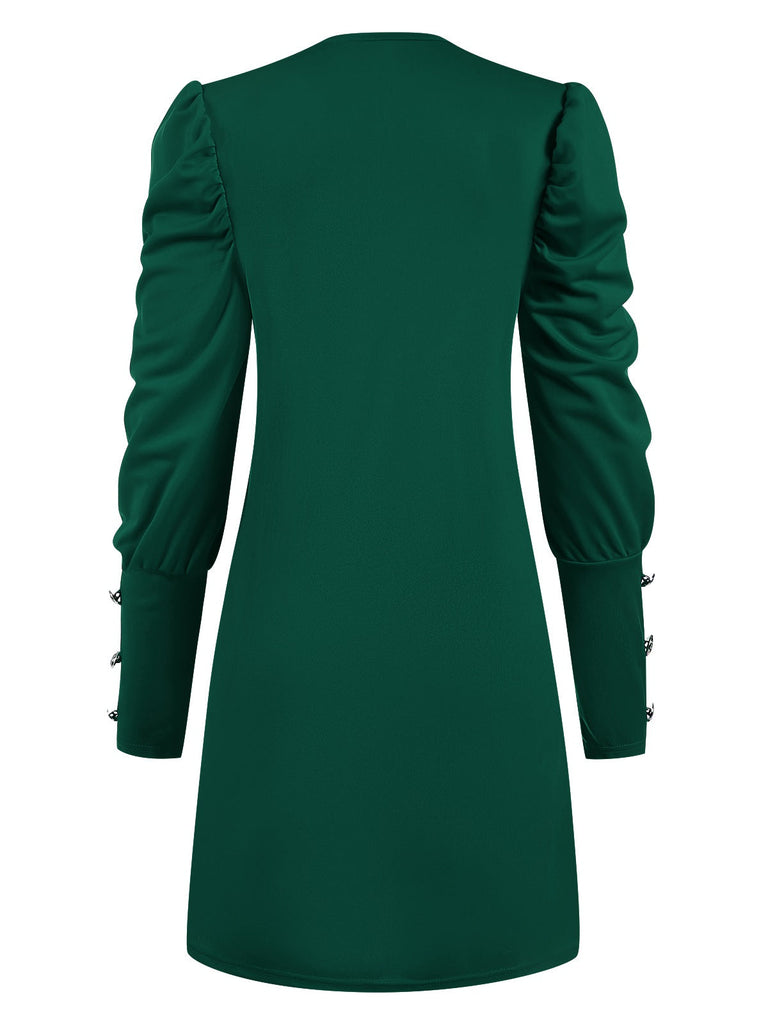 1940er Solide Plissiertes Gigot Sleeves Kleid
