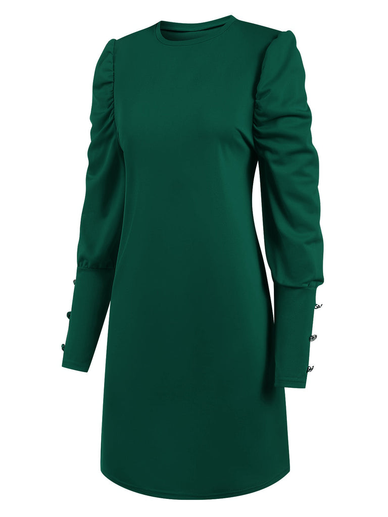 1940er Solide Plissiertes Gigot Sleeves Kleid