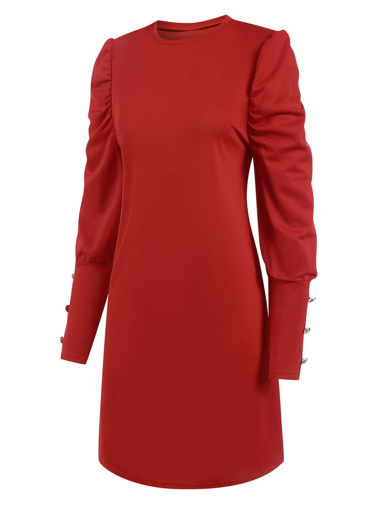 1940er Solide Plissiertes Gigot Sleeves Kleid
