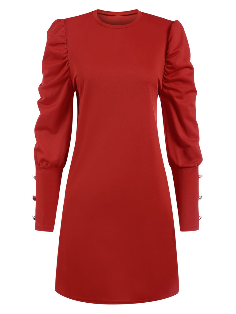 1940er Solide Plissiertes Gigot Sleeves Kleid