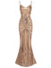 1930er Schnürung Rückenfrei Pailletten Maxi Kleid