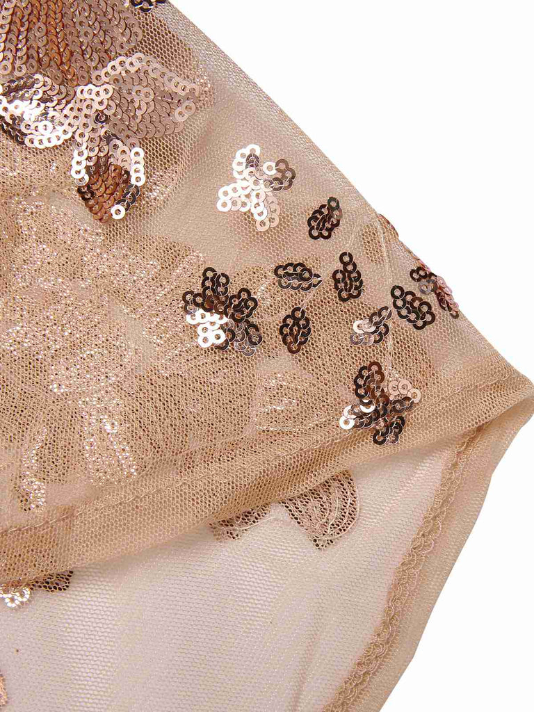 1920er Tiefer V-Ausschnitt Masche Pailletten Maxi Kleid