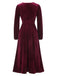 Weinrot 1940er Spitze Patchwork Samt Kleid