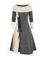 Graues 1940er Schnürung Farbblock Schulterfrei Kleid