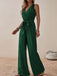 1950er Surplice V-Ausschnitt Solide Gürtel Jumpsuit