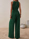 1950er Surplice V-Ausschnitt Solide Gürtel Jumpsuit