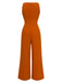 1970er V-Ausschnitt Bindeband-Vorne Solide Jumpsuit