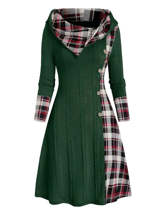 Grünes 50er Karo-Strickkleid mit Kapuze