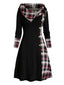 Schwarz 1950er Plaid Stricken Kapuze Kleid