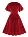 1950er Solide Rüschenärmel Samt Kleid