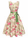 Multicolor 1950er Rose Bildhaft Gürtel Kleid