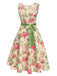 Multicolor 1950er Rose Bildhaft Gürtel Kleid