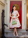 Multicolor 1950er Rose Bildhaft Gürtel Kleid