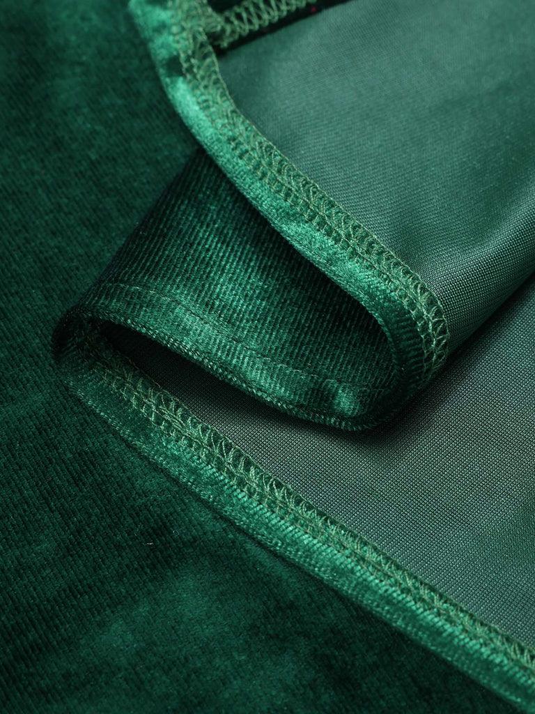 Grün 1960er Schlitz Straps Samt Kleid