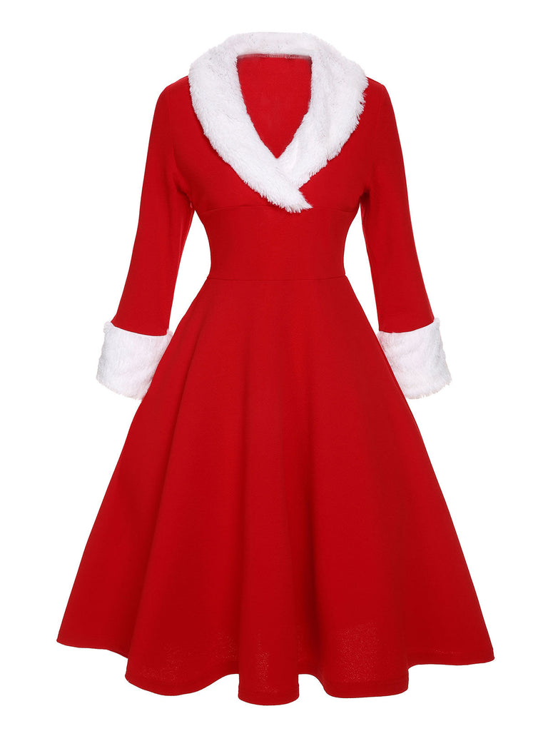 [Vorverkauf] [Übergröße] Rot & Weiß 1950er Weihnachten Revers Kleid