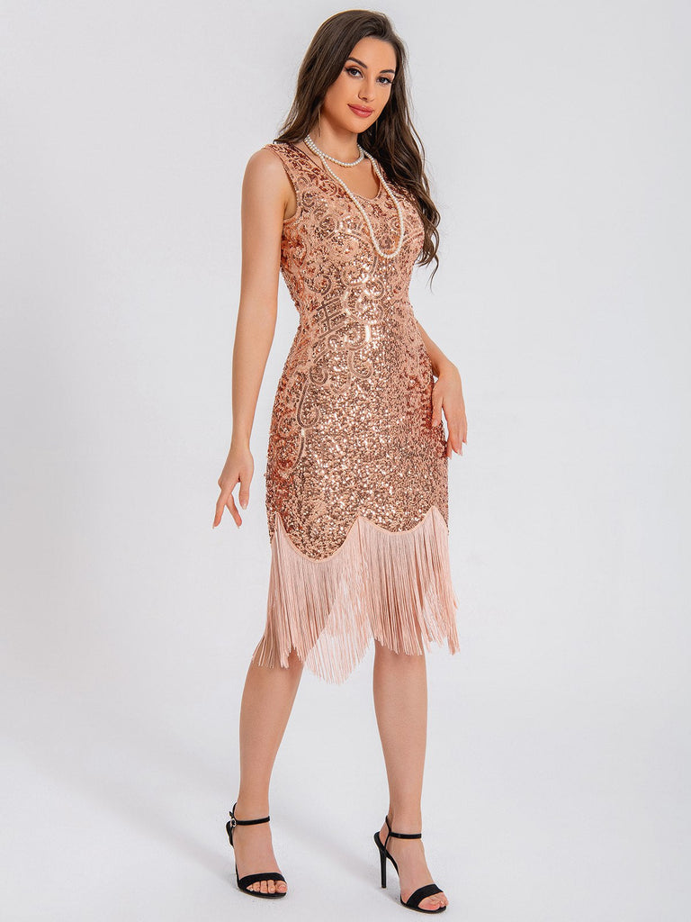 1920er V-Ausschnitt Quaste Pailletten Kleid