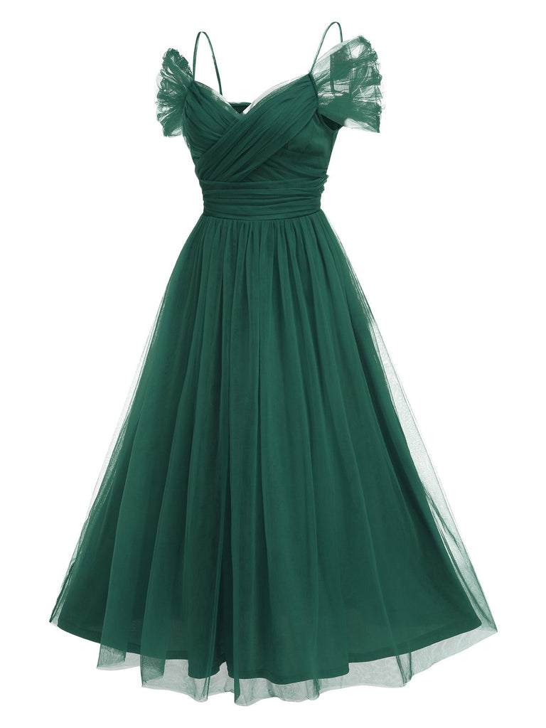 1950er Spaghetti Träger Schulterfrei Masche Kleid