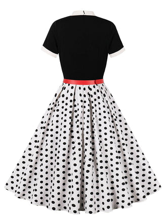 1950er Krawattenhals Polka Dots Gürtel Kleid