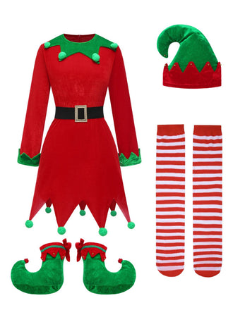Rot 1980er Weihnachten Elf Kostüm Kleid Set