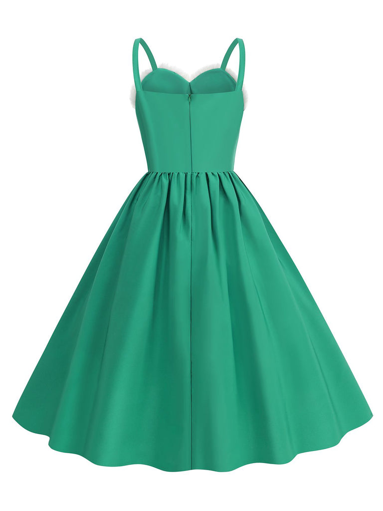 1950er Solide Weihnachten Pelzkragen Kleid