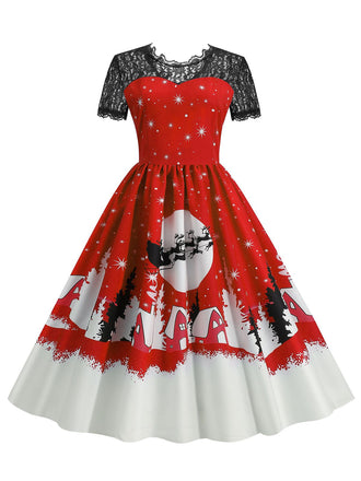 1950er Weihnachten Spitze Swing Kleid