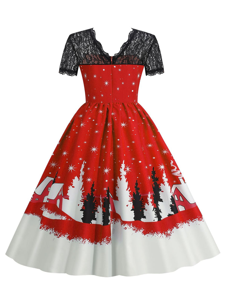 1950er Weihnachten Spitze Swing Kleid