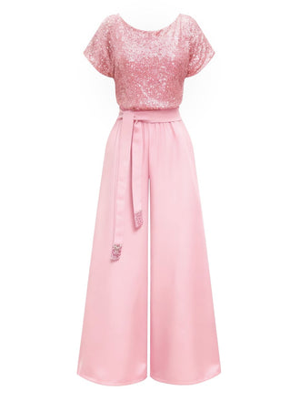 Rosa 1960er Pailletten Weit Bein Jumpsuit
