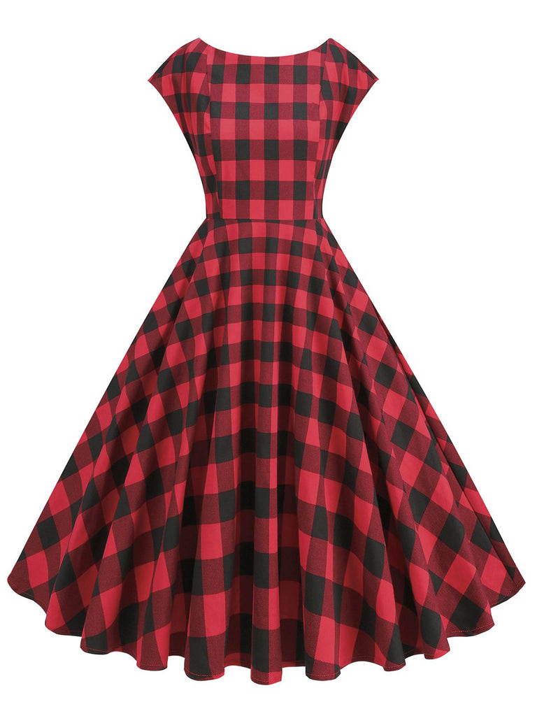 Rot 1950er Buffalo Plaids Swing Kleid