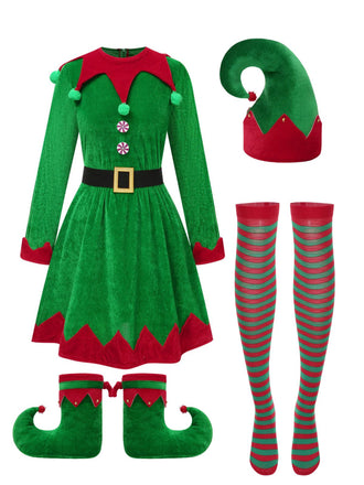 Grün 1940er Weihnachten Elf Kleid Set