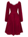 Weinrot 1940er Weihnachten Pelzkragen Solide Kleid