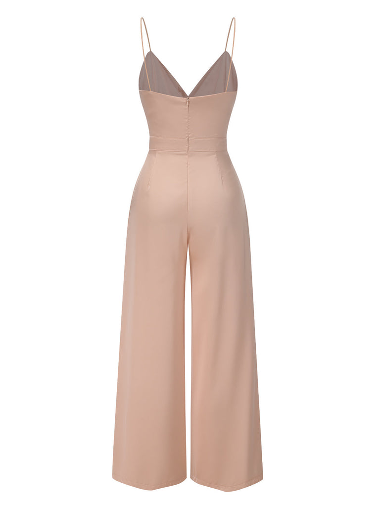 Rosa 1930er Satin Spaghetti Träger Jumpsuit