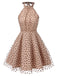 Beige 1940er Herz Netz Halter Kleid